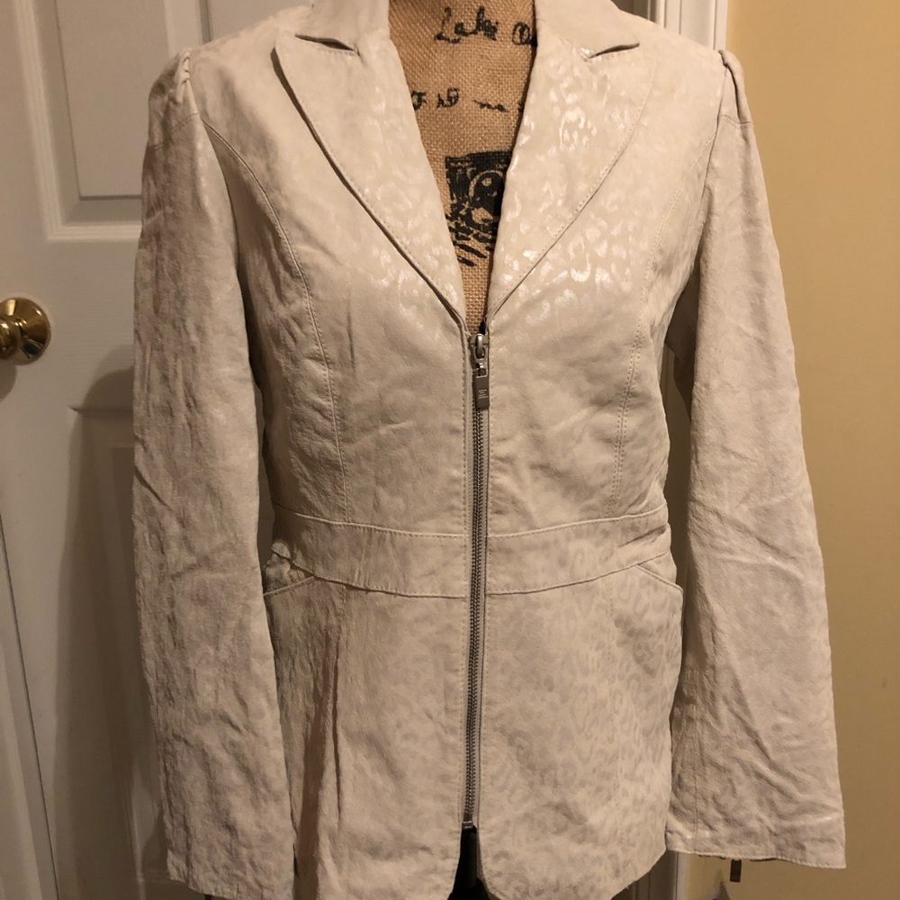 Pamela McCoy leopard white suede jacket blazer S 6